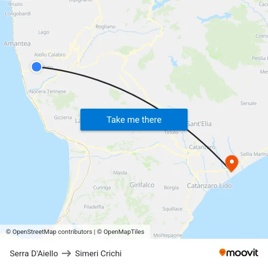 Serra D'Aiello to Simeri Crichi map