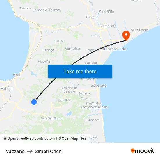 Vazzano to Simeri Crichi map