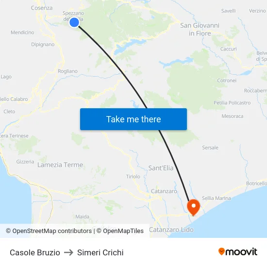 Casole Bruzio to Simeri Crichi map
