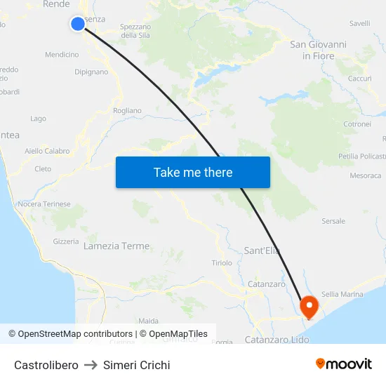 Castrolibero to Simeri Crichi map