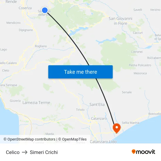 Celico to Simeri Crichi map