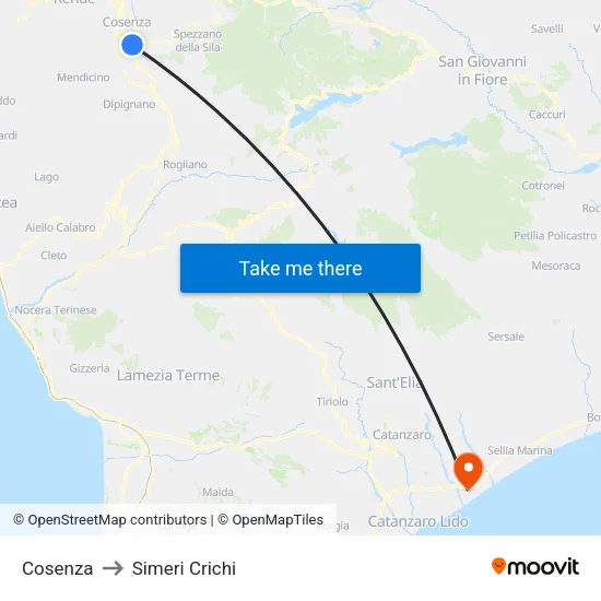 Cosenza to Simeri Crichi map