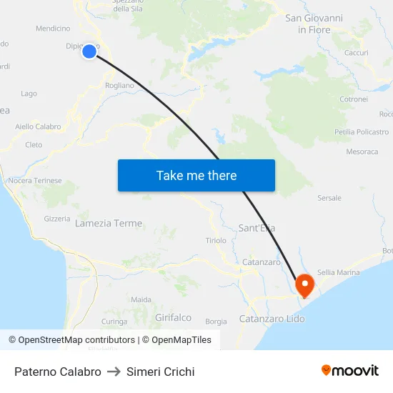 Paterno Calabro to Simeri Crichi map