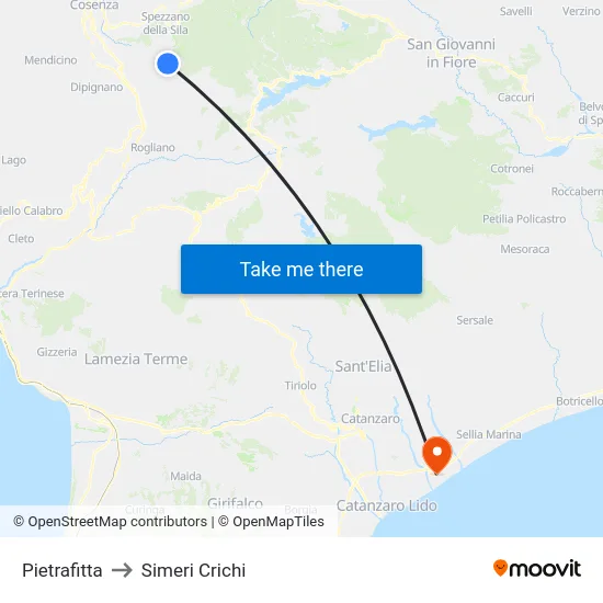 Pietrafitta to Simeri Crichi map