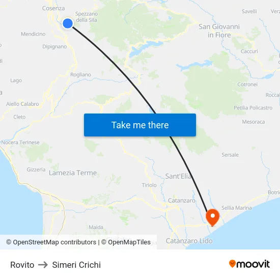 Rovito to Simeri Crichi map