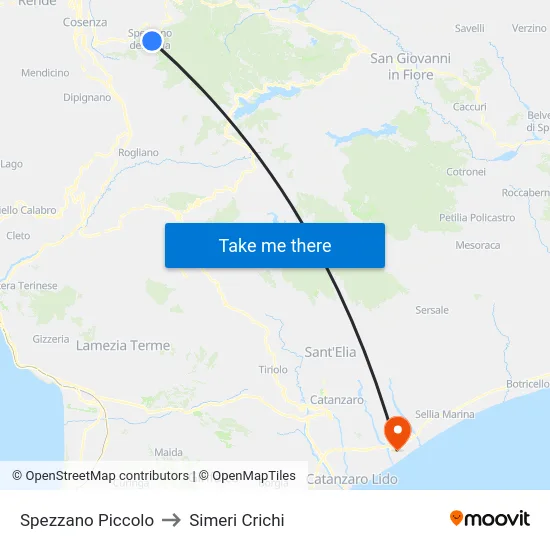 Spezzano Piccolo to Simeri Crichi map