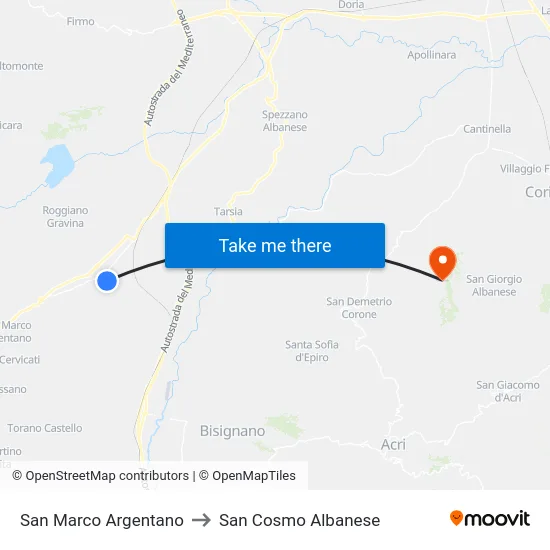 San Marco Argentano to San Cosmo Albanese map