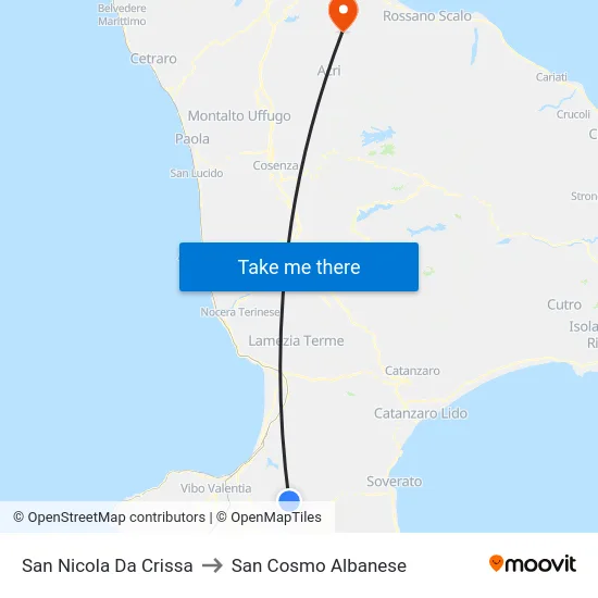 San Nicola Da Crissa to San Cosmo Albanese map