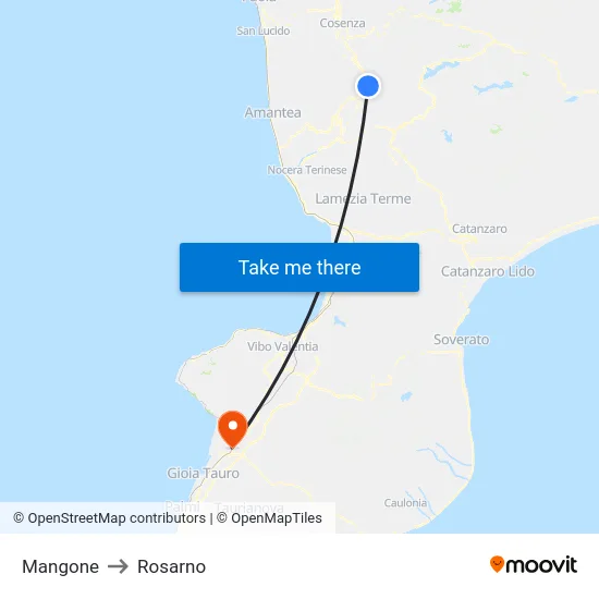 Mangone to Rosarno map