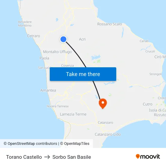 Torano Castello to Sorbo San Basile map