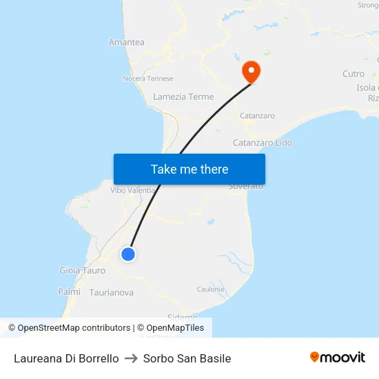Laureana Di Borrello to Sorbo San Basile map