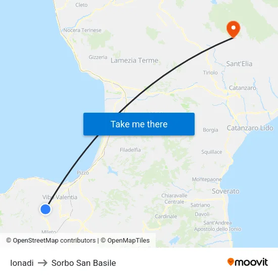 Ionadi to Sorbo San Basile map
