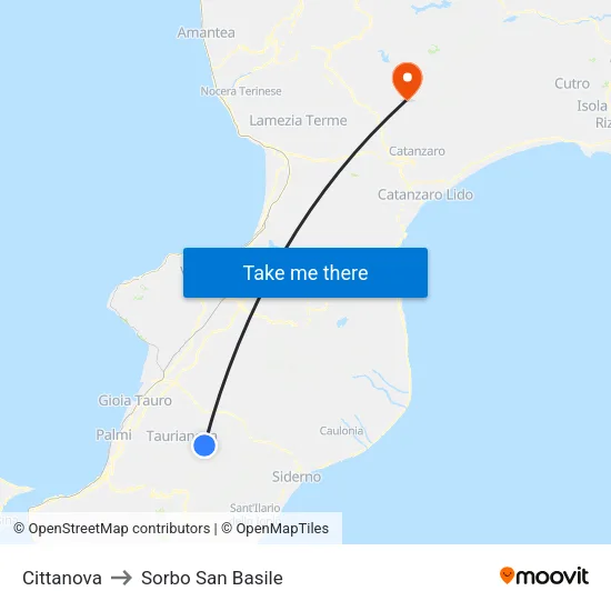Cittanova to Sorbo San Basile map