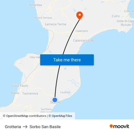 Grotteria to Sorbo San Basile map