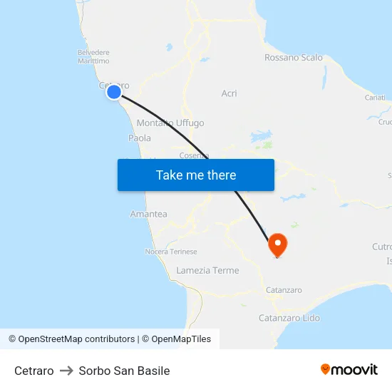 Cetraro to Sorbo San Basile map