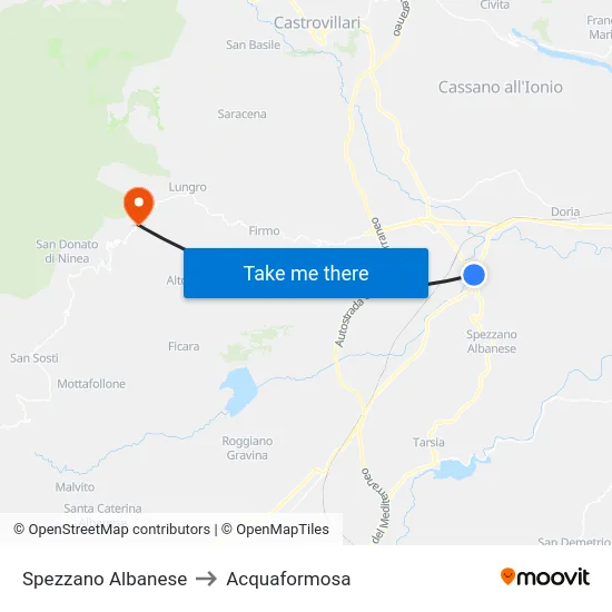 Spezzano Albanese to Acquaformosa map