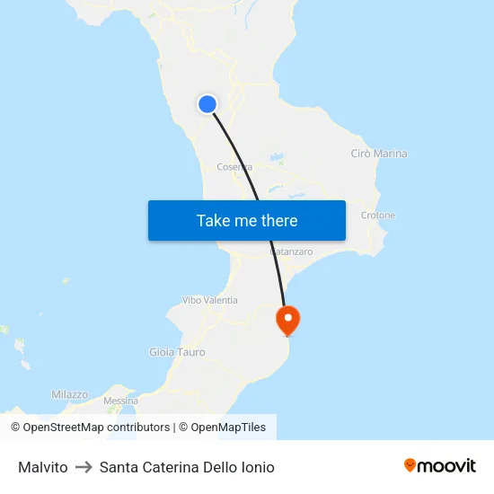 Malvito to Santa Caterina Dello Ionio map
