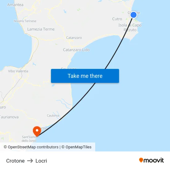 Crotone to Locri map