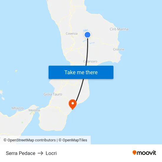 Serra Pedace to Locri map