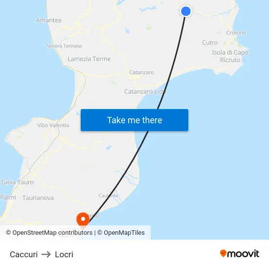 Caccuri to Locri map