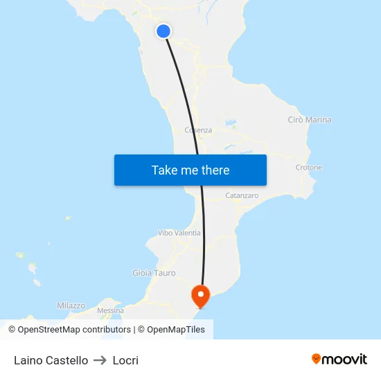 Laino Castello to Locri map