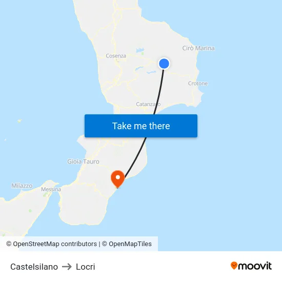 Castelsilano to Locri map