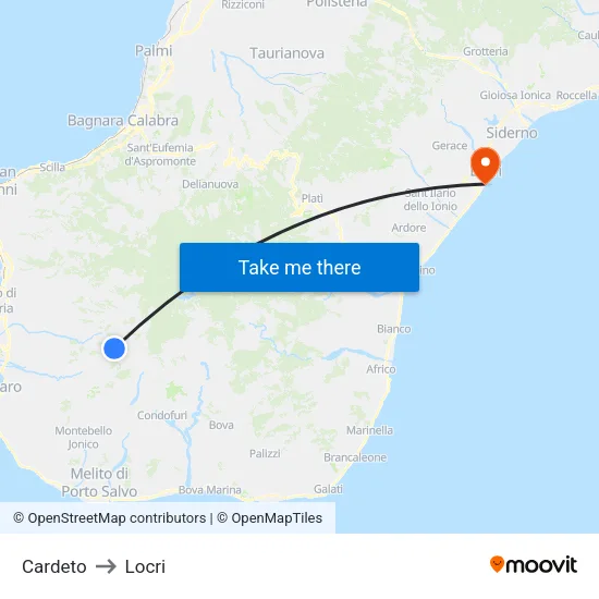 Cardeto to Locri map