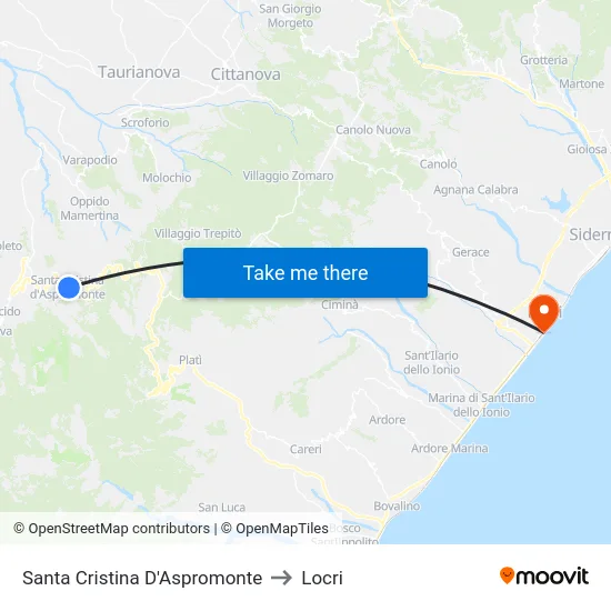 Santa Cristina D'Aspromonte to Locri map
