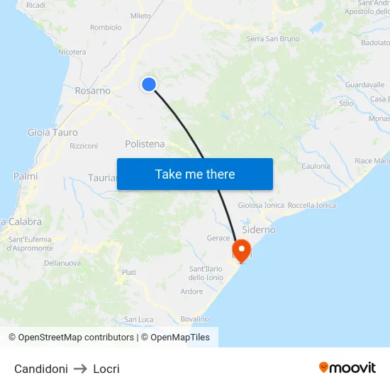 Candidoni to Locri map