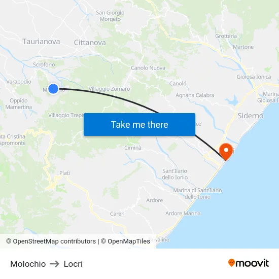 Molochio to Locri map