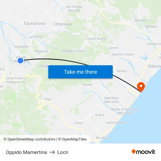 Oppido Mamertina to Locri map