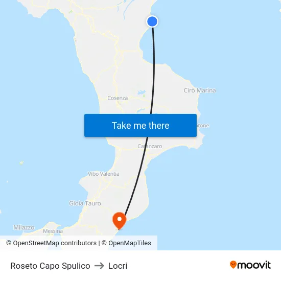 Roseto Capo Spulico to Locri map
