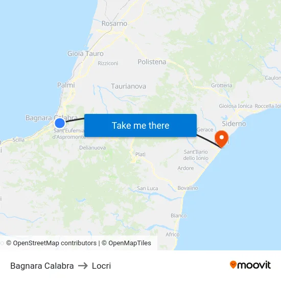 Bagnara Calabra to Locri map