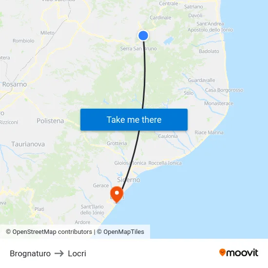 Brognaturo to Locri map