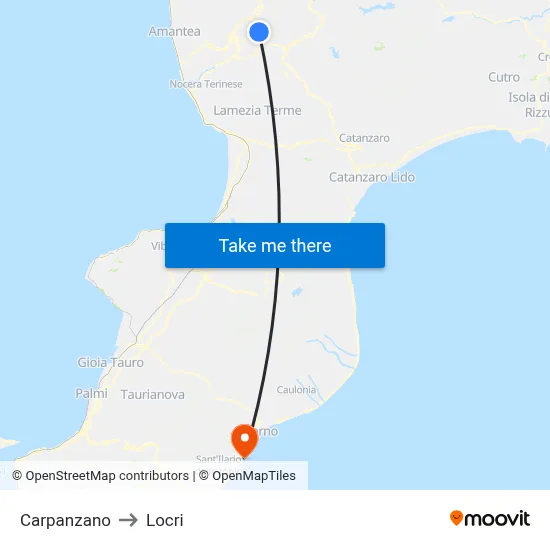 Carpanzano to Locri map