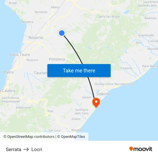 Serrata to Locri map