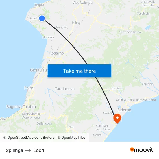 Spilinga to Locri map