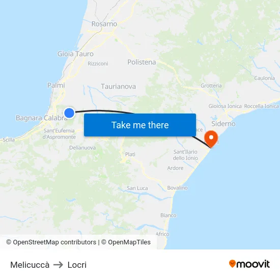 Melicuccà to Locri map