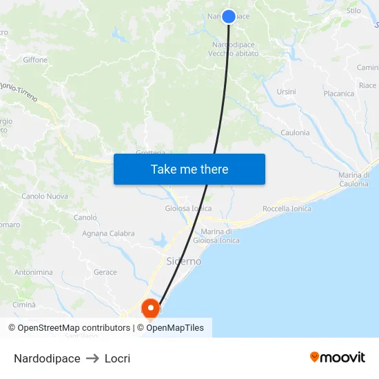 Nardodipace to Locri map