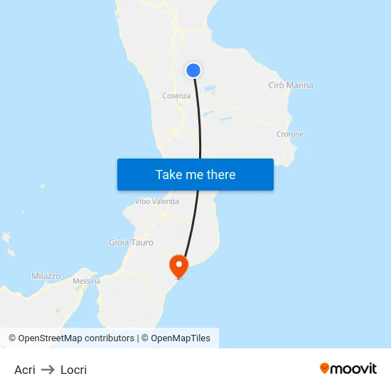 Acri to Locri map