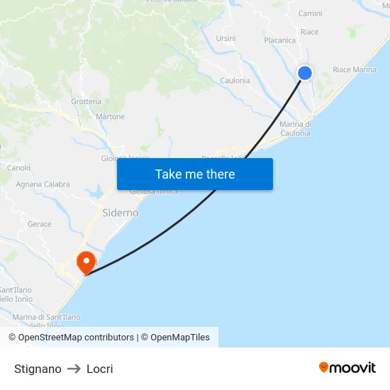 Stignano to Locri map