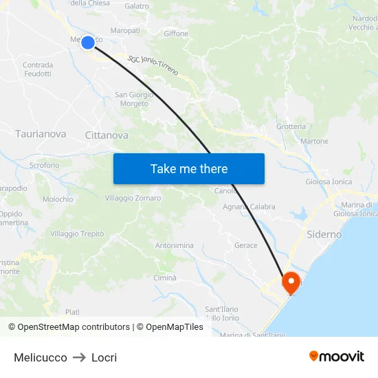 Melicucco to Locri map
