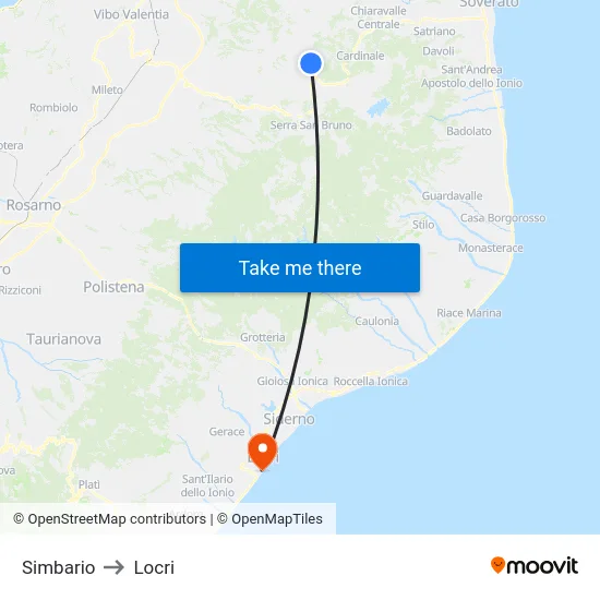 Simbario to Locri map