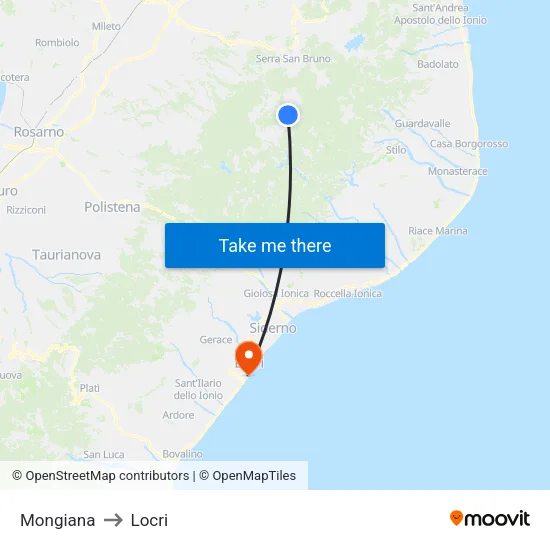 Mongiana to Locri map