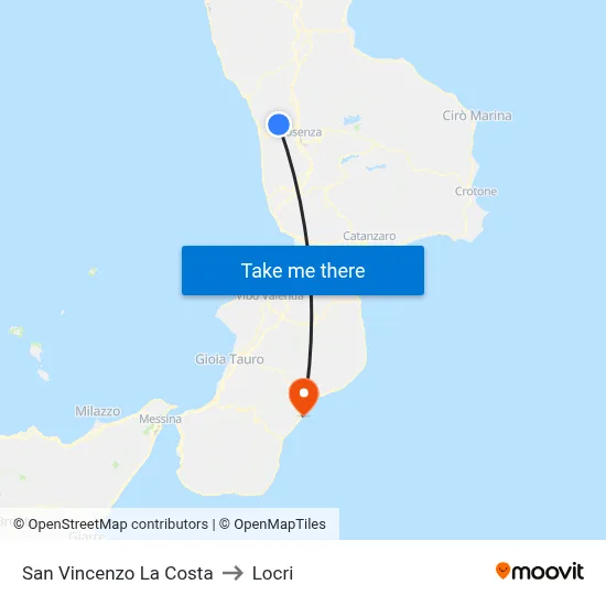 San Vincenzo La Costa to Locri map