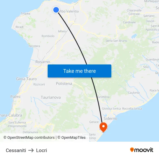 Cessaniti to Locri map