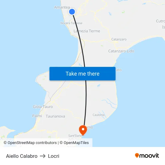 Aiello Calabro to Locri map
