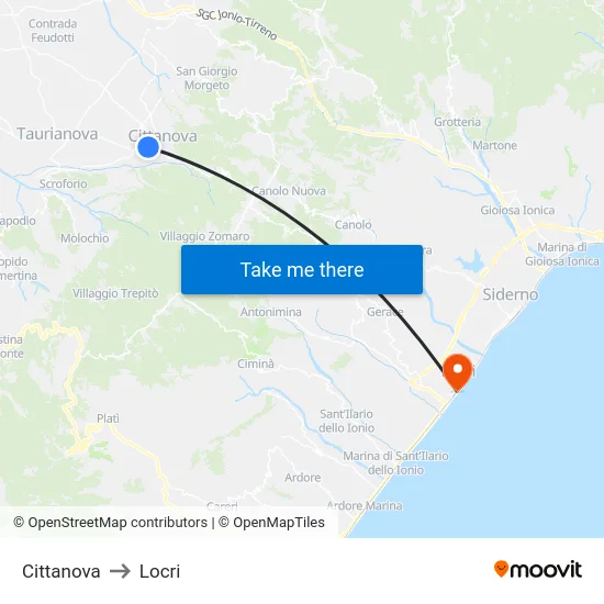 Cittanova to Locri map