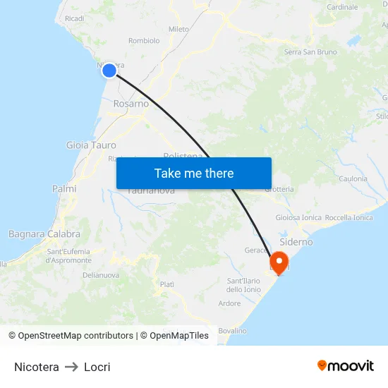 Nicotera to Locri map