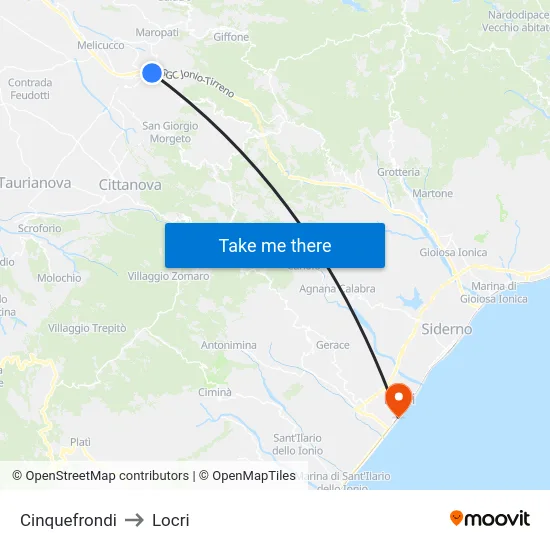 Cinquefrondi to Locri map